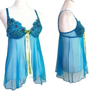 Vintage Y2K Floral Coquette Bow Mesh Cami Chemise Lingerie Phoebe S